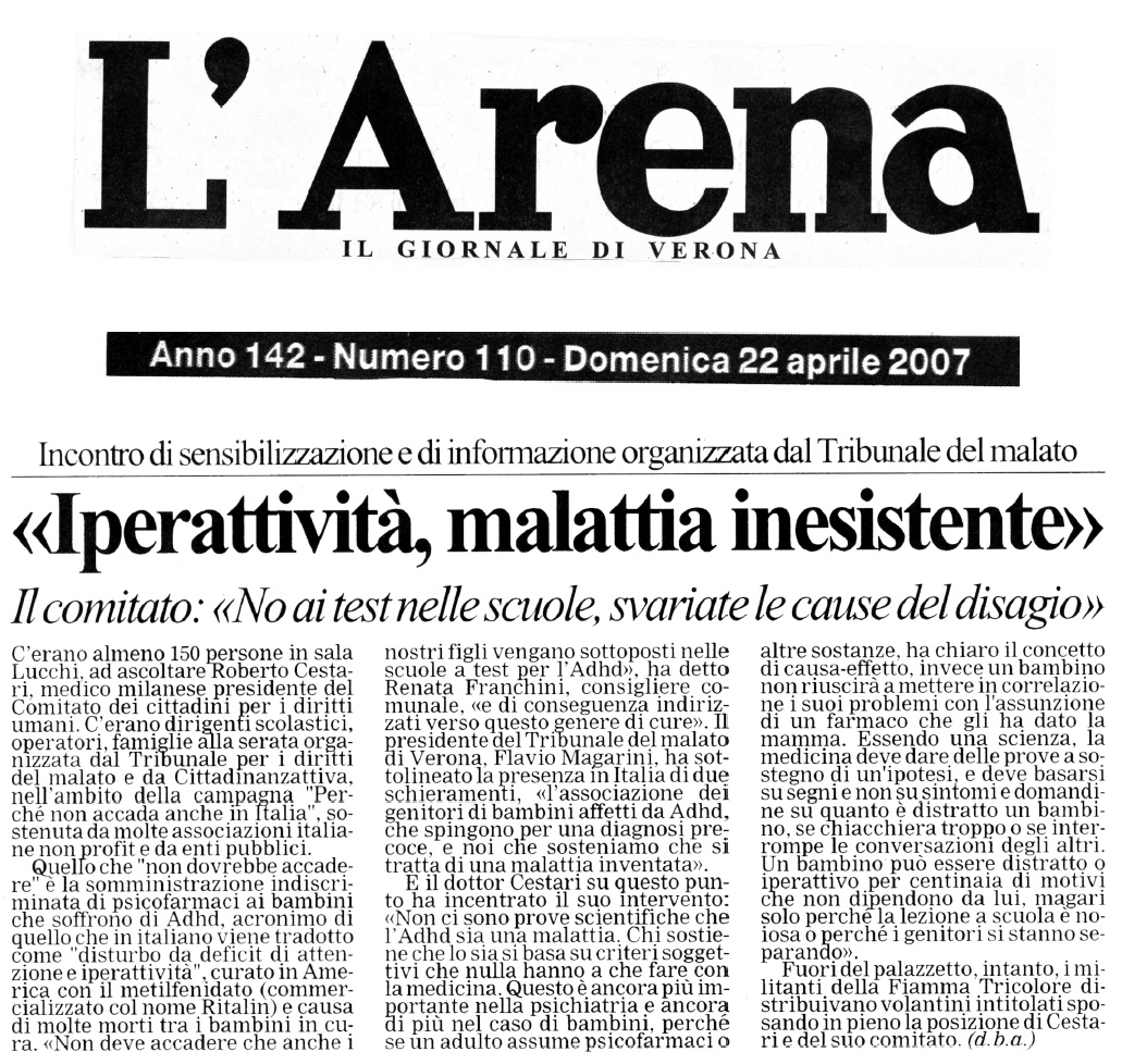 Articolo dell''Arena di Verona
